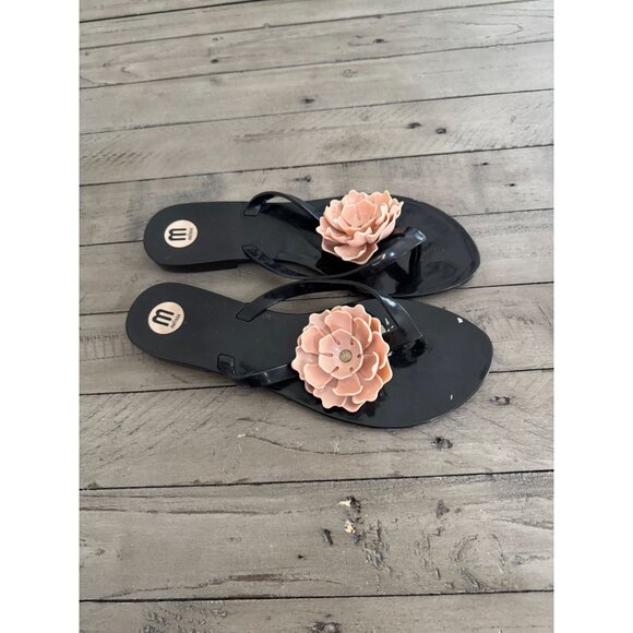 Melissa Harmonic Black with Beige Flower Jelly Rubber Flip Flop Sandals Size 8 - Picture 6 of 8